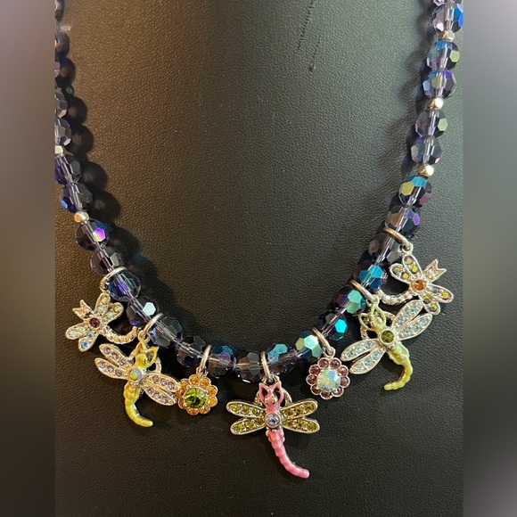 KIRKS FOLLY DRAGONFLY FACETED BEADED CHARM STATEMENT NECKLACE - Picture 2 of 13